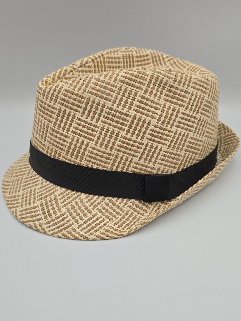 Cattani Hat Beige Straw Trilby Fedora Hat